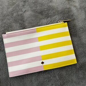 Kate Spade Yellow Pink Striped Zippered Pencil Pouch Cosmetic Bag Case